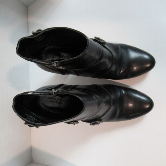 Simply Vera Boots 9.5 M Black Jaeger Buckle Ankle Bootie Faux Leather High Heel - Picture 6 of 15